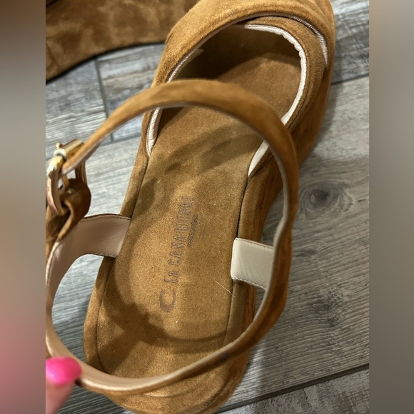 La Canadienne Kinsley Chestnut Suede Platform Strappy ankle Sandals Size 38 - Picture 2 of 12